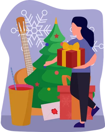 Femme avec des cadeaux de Noël  Illustration