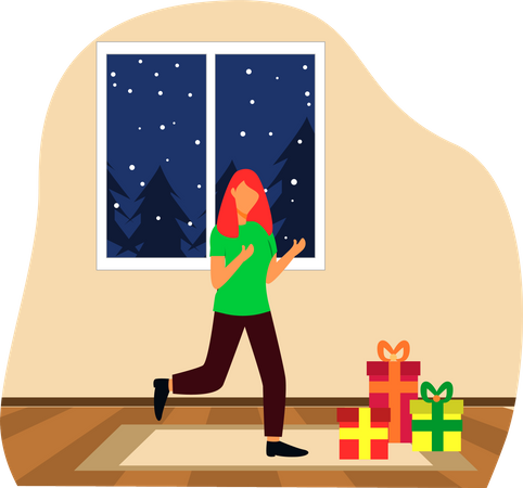 Femme avec des cadeaux de Noël  Illustration