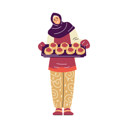 Femme avec des pâtisseries  Illustration