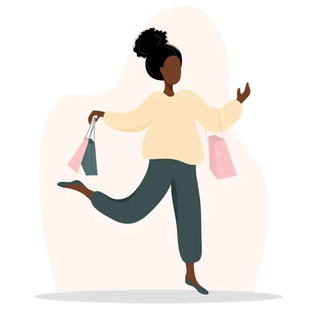 Femme avec des sacs à provisions  Illustration