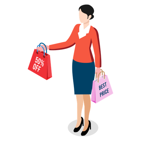 Femme avec des sacs à provisions  Illustration