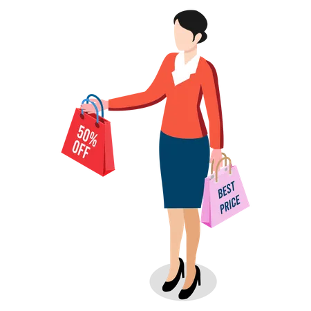 Femme avec des sacs à provisions  Illustration