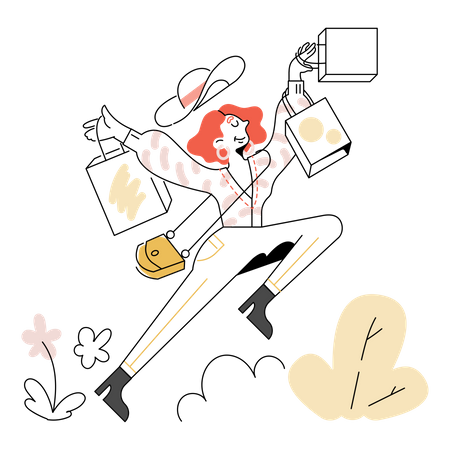 Femme avec des sacs à provisions  Illustration