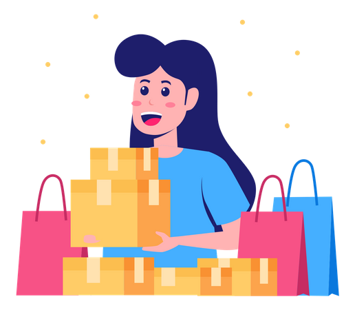 Femme avec des sacs à provisions  Illustration