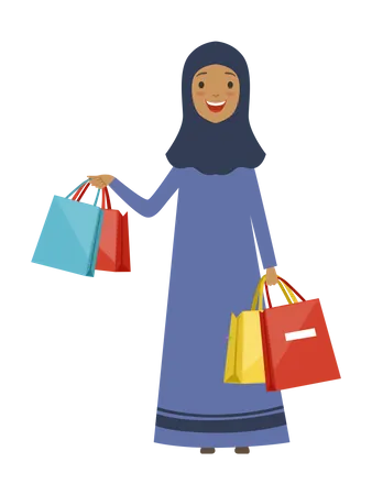 Femme avec des sacs à provisions  Illustration