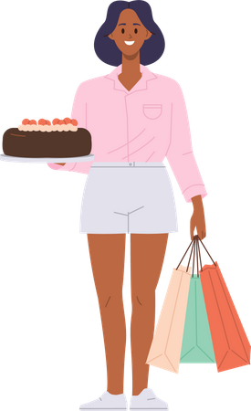 Femme avec des sacs à provisions  Illustration