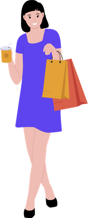 Femme avec des sacs à provisions  Illustration