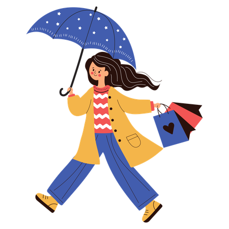 Femme avec des sacs allant faire du shopping  Illustration