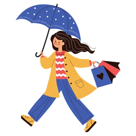 Femme avec des sacs allant faire du shopping  Illustration