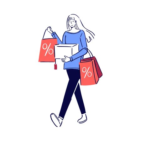 Femme avec des sacs à provisions  Illustration