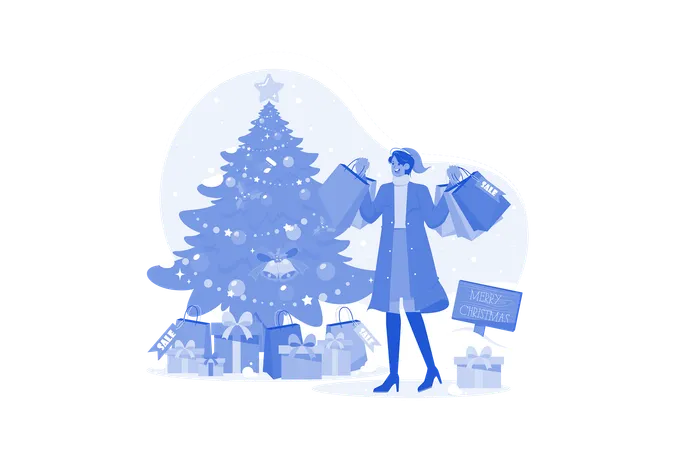 Femme avec des sacs de Noël  Illustration