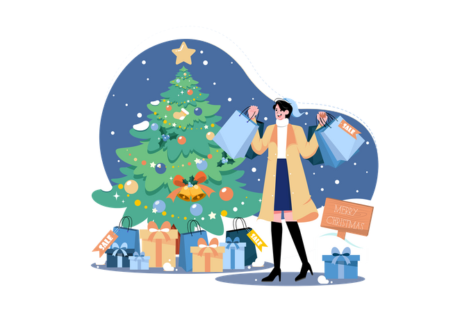 Femme avec des sacs de Noël  Illustration