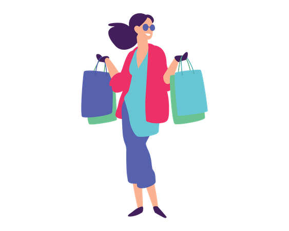 Femme avec des sacs à provisions  Illustration
