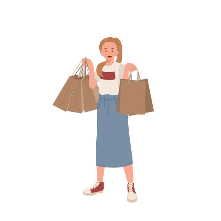 Femme avec des sacs à provisions  Illustration