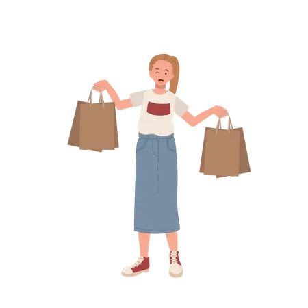 Femme avec des sacs à provisions  Illustration