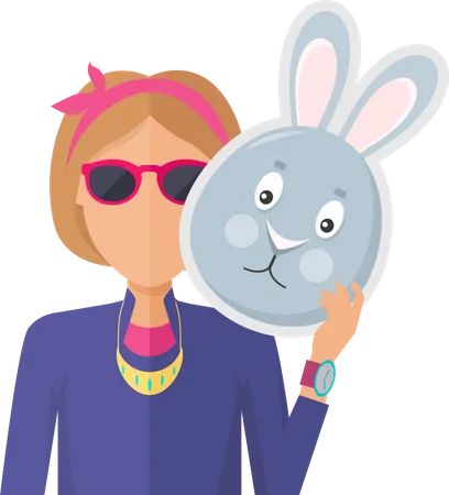 Femme avec masque de lapin Design plat vecteur  Illustration