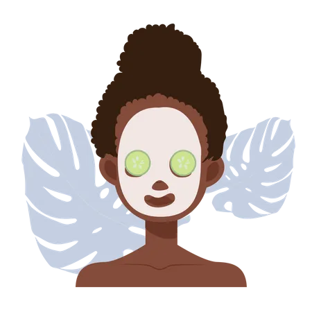Femme avec masque et patch de concombre  Illustration