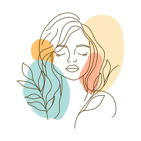 Femme avec une feuille naturelle en dessin au trait  Illustration