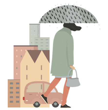 Femme avec parapluie  Illustration