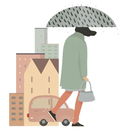 Femme avec parapluie  Illustration