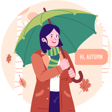 Femme avec parapluie en automne  Illustration