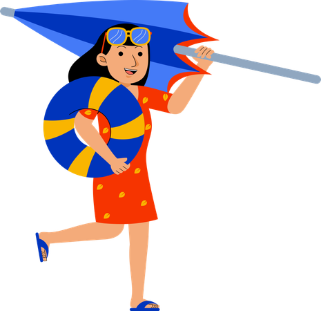 Femme avec plage parapluie  Illustration