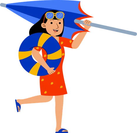 Femme avec plage parapluie  Illustration