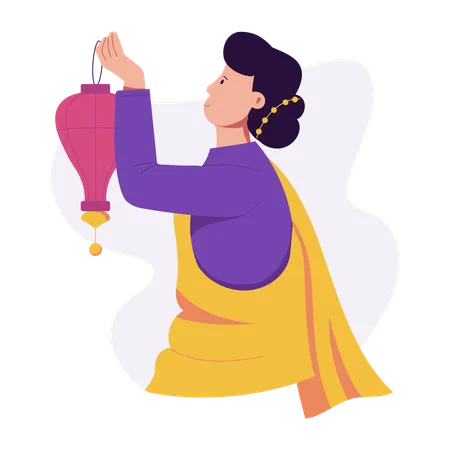 Femme avec une décoration de Diwali  Illustration