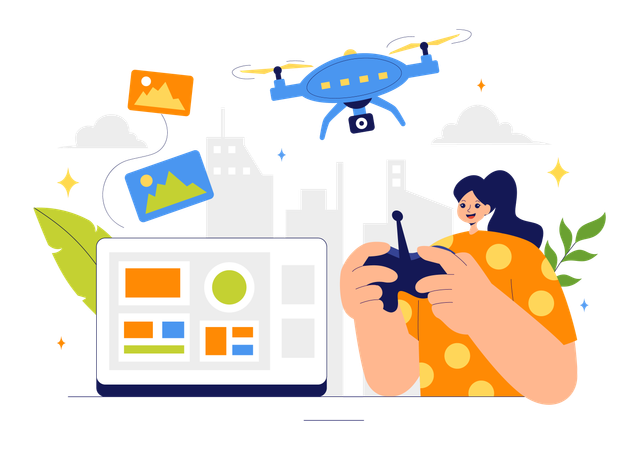 Femme avec photographie par drone  Illustration