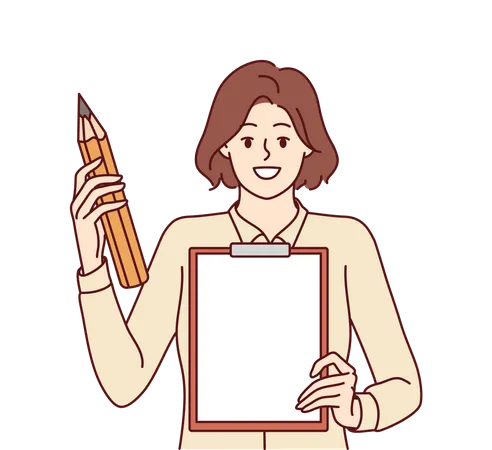 Femme avec presse-papiers pour créer un plan d'action  Illustration