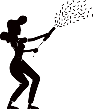 Femme Avec Illustration Vectorielle De Fete Retro Burlesque Silhouette Noire Dame A Lancienne Tirant Un Popper A Confettis Pose Dune Personne Feminine Forme De Personnage De Dessin Anime 2 D Pour Le Commerce Lanimation Limpression Illustration