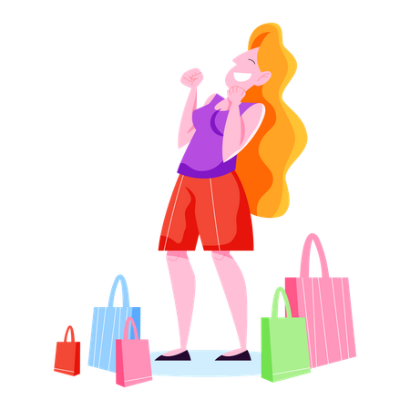 Femme avec un sac à provisions  Illustration