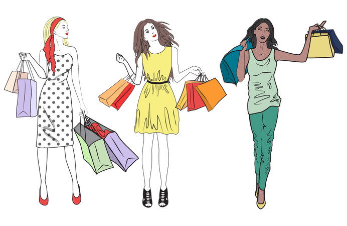 Femmes avec sac à provisions  Illustration