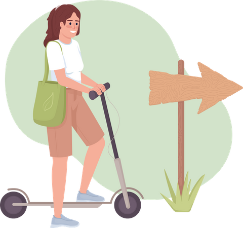 Femme avec scooter électrique  Illustration