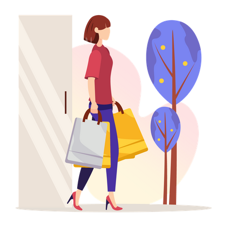 Femme avec un sac à provisions  Illustration