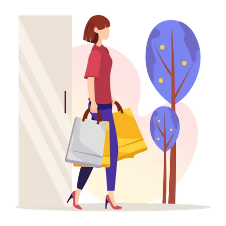 Femme avec un sac à provisions  Illustration