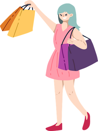 Femme avec un sac à provisions  Illustration