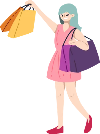 Femme avec un sac à provisions  Illustration