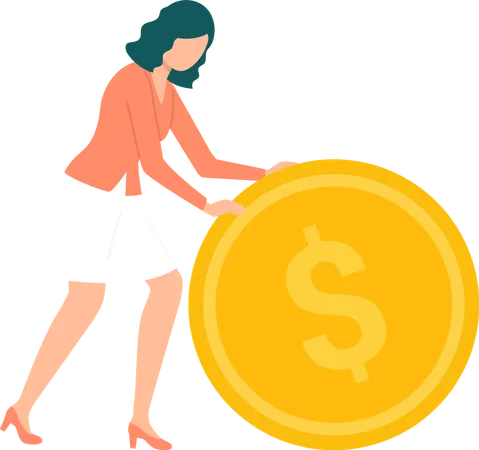 Femme avec une pièce d'un dollar en or  Illustration