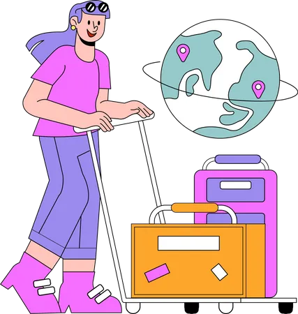 Femme avec valise  Illustration