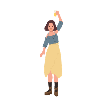 Femme avec verre à bière  Illustration