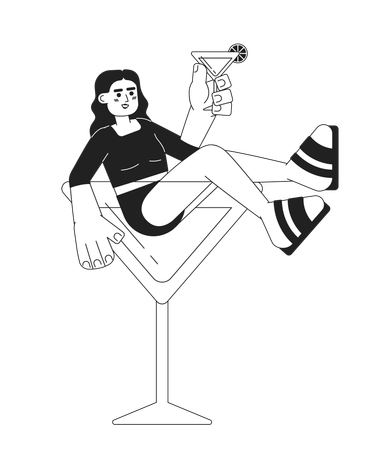 Femme avec verre à margarita  Illustration