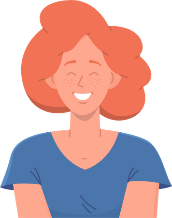 Femme avec un visage souriant et sympathique avec des taches de rousseur  Illustration