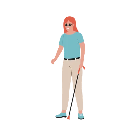 Femme aveugle avec un bâton  Illustration