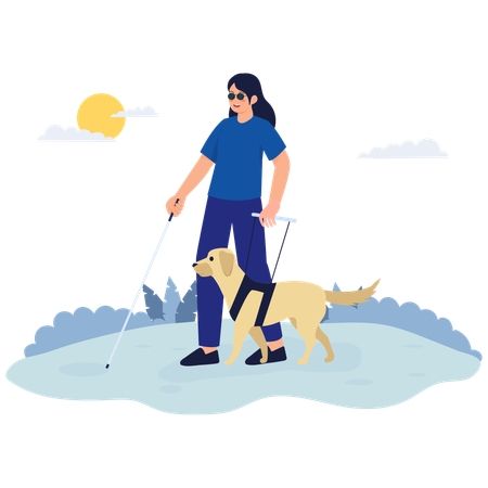 Femme aveugle marchant avec un chien-guide  Illustration