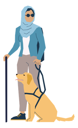 Femme aveugle marchant avec un chien  Illustration