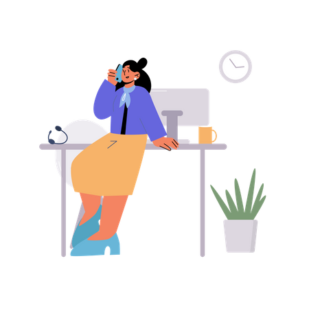 Femme ayant un appel au bureau  Illustration