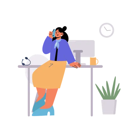 Femme ayant un appel au bureau  Illustration