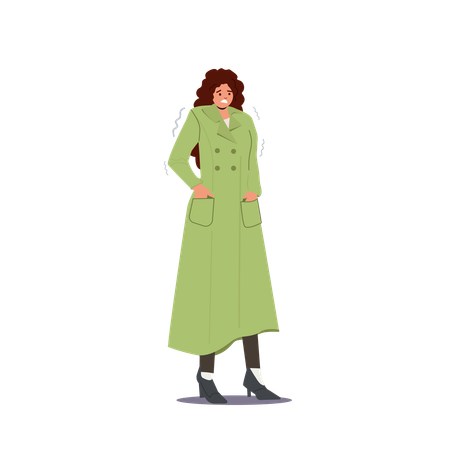 Femme qui a froid en hiver  Illustration