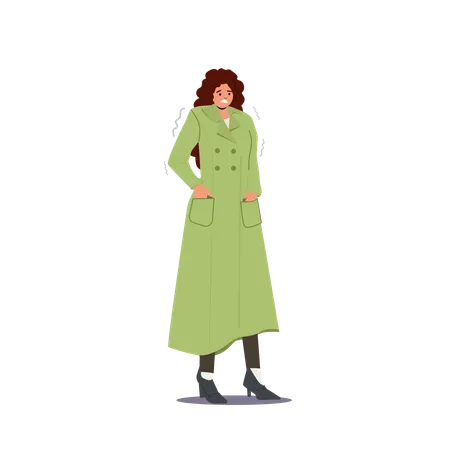 Femme qui a froid en hiver  Illustration